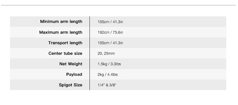 E-IMAGE EI-B83 Aluminum compact boom arm 105 - 192 cm ↓2 kg Журавль