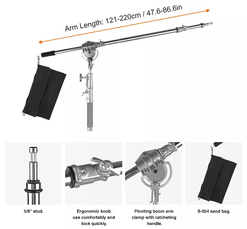 E-IMAGE EI-B93 Steel boom arm 121 - 220 cm ↓5 kg Журавль