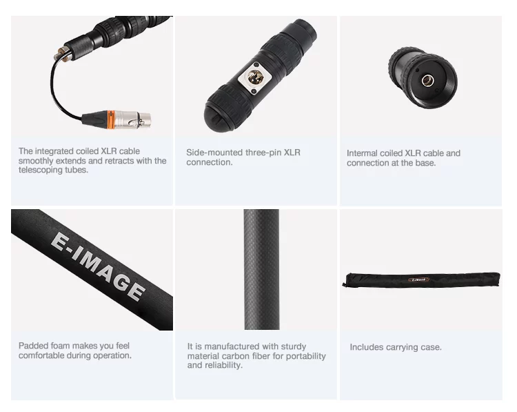 E-IMAGE BC09P Telescope boom, 9ft, carbon, w/cable. Микрофонная удочка (90.5 - 259.5 см) с XLR каб.
