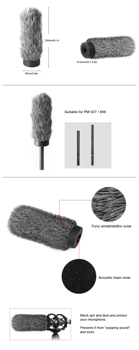 E-IMAGE WSA-02 Windcover-Length 205mm. Ветрозащита для микр. Ø18-24х180 мм